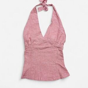 Upcycled Y2K Halter Top XS S Smocked Back Tie Neck Cottagecore Summer